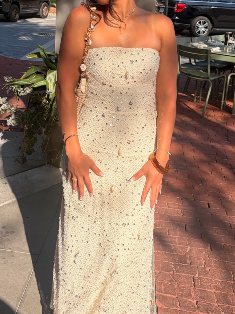 Peppermayo Strapless Sequin Gown in Ivory with Gold Accents - Picture 5 of 6
